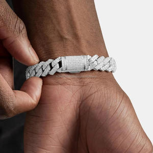 Pulsera Cubana con Eslabones de Moissanita Chapada en Oro Blanco, Regalo para Él, Joyería Hip Hop Bling, Cadena Cubana para Hombre, Regalo de Boda o San Valentín - Product Image 2