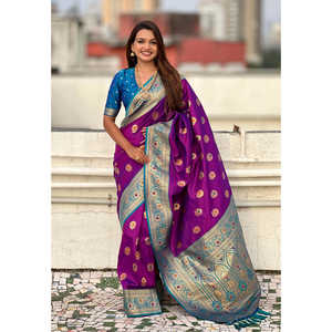 Sari en soie douce tissé Meenakari Zari à motif tournesol, foulards et châles ethniques - Product Image 5