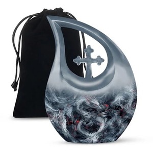 Hot Selling Blue Tear Drop Zik Zak Muster Einäscherung Adult Urn Dekorative Large Cross Funeral Urn für menschliche Asche mit Free Bag - Product Image 3