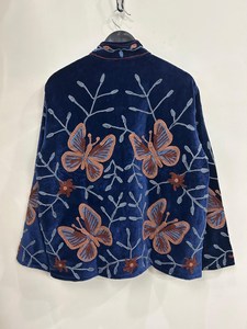 Luxurious Hand Embroidered Velvet <b>Jacket</b> Rich <b>Navy</b> Blue Inspired By Butterfly Winter Warm Coat Luxury Boho Open Front Outerwear - Product Image 3