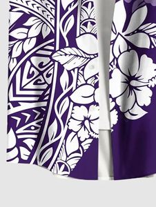 Elegant Matching Couple Outfit Set <b>Purple</b> Floral Print <b>Shirt</b> And Dress Summer Vacation Wear For His And Hers Fashion - Product Image 5