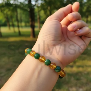 Bracelet Citrine & Aventurine Verte 10mm |   Bracelet en pierres précieuses naturelles pour la richesse et la prospérité - Product Image 2