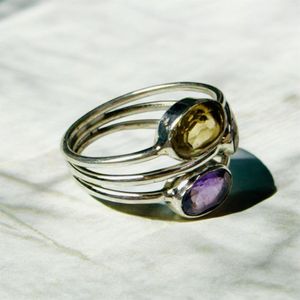 Natural Multi Gemstone <b>Ring</b> 925 Sterling <b>Silver</b> Handmade Amethyst Citrine <b>Garnet</b> Three Stone <b>Ring</b> for Women Wholesale Jewelry - Product Image 3