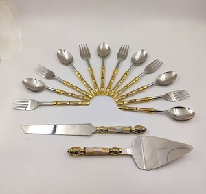 Excellent Quality Cake Server Set 18/8 Stainless Steel With <b>Gold</b> PVD handle Spoon Fork <b>Mirror</b> Polish Tableware Cake Server Set - Product Image 2