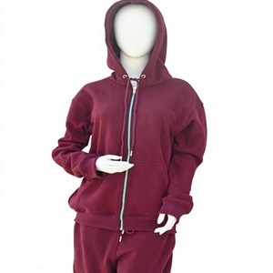 Ensemble jogging et sweat à capuche pour femme, couleur bordeaux, en molleton épais 100% coton respirant, couleur personnalisable OEM, vêtements en gros - Product Image 1