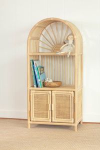 Wholesale Eco Friendly Rattan Shelving Double Cabinet Style Storage Organizer Cute Sunburst Motif Nursery Bedroom <b>Book</b> Display - Product Image 2