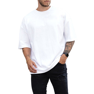 Manufacturer Supply 250g 100% Cotton Casual Solid Regular Fit Short Sleeve Drop Shoulder T-Shirt Custom Print Unisex Blank <b>Tee</b> - Product Image 1