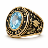 Bagues de championnat personnalisées modernes pour lycées et universités, pour la remise des diplômes, en argent plaqué or, avec logo et année gravés en 3D