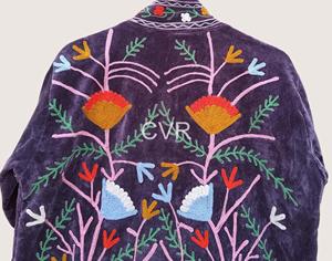 Manteau en velours pour femmes grandes tailles, col mandarin, manches longues, broderie florale à la main, style bohème - Product Image 4