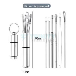 Ear Wax <b>Removal</b> 6-in-1 Tools Reusable High Quality Stainless Steel Ear Cleaning Kit with Key Chain <b>Box</b> Custom Colors - Product Image 2