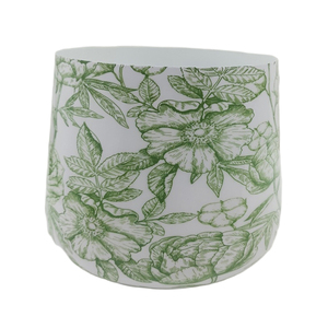 Juego de 4 Macetas Redondas de Hierro con Adhesivos Florales, Color Esmalte, Tamaño Mediano, para Interiores y Exteriores, Decoración de Jardín, Hechas a Mano - Product Image 1