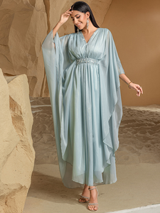 AN11150 Luxury Beaded Abaya Women Muslim Dress Dubai <b>Kaftan</b> V Neck Maxi Robe Turkey Fashion Wholesale OEM ODM - Product Image 6