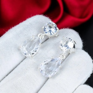 925 Sterling <b>Silver</b> White Topaz Pear Cut Drop <b>Earrings</b> Handmade Gemstone <b>Dangle</b> <b>Earrings</b> Wedding Jewelry Anniversary Birthday - Product Image 5