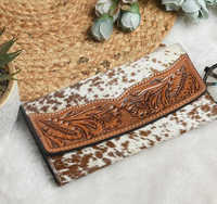 Dompet Kulit Asli Bentuk Amplop Ukiran Vintage Terlaris, Penutup Ritsleting, Motif Hewan, Logo, Untuk Wanita Sehari-hari