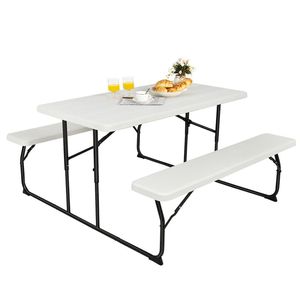 Conjunto de Mesa y Bancos Plegables para Picnic con Textura Similar a la Madera para Uso en Interiores y Exteriores - Product Image 4