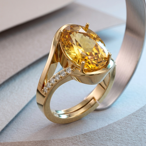 Yellow Stone Oval <b>Ring</b> US 6 CZ 925 Sterling Silver 18K Gold Plated Luxury Party Wear <b>Ring</b> Gift At Wholesale Price - Product Image 4