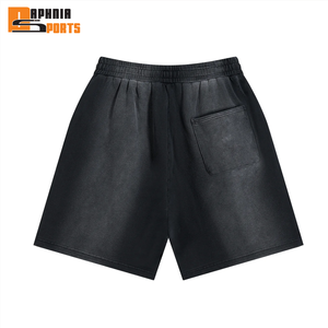 Pantalones Cortos de Algodón con Efecto Desgastado Vintage Personalizados, Impresión Serigrafiada, 100% Algodón Felpa, Color Negro Desgastado - Product Image 4