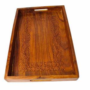 Bandeja para servir de madera de mango de uso multifuncional con diseño floral tallado para exhibición de aperitivos de comida mesa de centro de cocina o encimera - Product Image 6