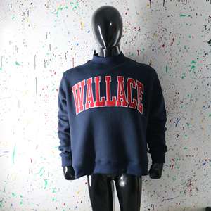 WALLACE BLUE <b>Mock</b> <b>Neck</b> Sweatshirt 100% RED Applique Embroidery wide <b>neck</b> Sweatshirt Finer Threads - Product Image 5