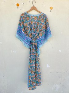 Bata Kimono con Estampado de Dibujos Animados para Mujer, 100% Algodón, Camisón de Verano Hecho a Mano, Cuello en V, Cintura Elástica, Largo hasta la Rodilla - Product Image 3