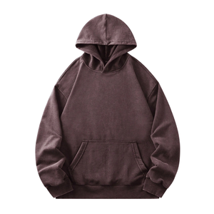 Sweat à capuche oversize en coton 100% délavé style vintage, uni, à manches longues, avec poche kangourou, pour un look décontracté et streetwear, idéal au quotidien - Product Image 1