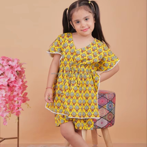 Ropa suave para niños, conjunto de ropa de algodón de lujo para niñas, camisa informal de manga corta con patrón sólido, ropa para niños al por mayor - Product Image 1