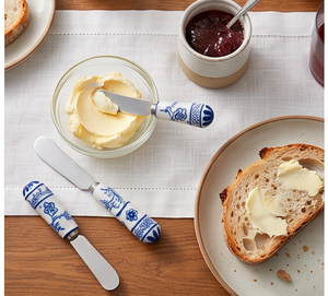 Ensemble de 4 couteaux à fromage en céramique bleue à motifs floraux, avec manche en acier inoxydable, pour la cuisine et la maison - Product Image 6