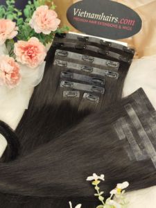 Extensions de cheveux Remy en PU à clipser Vietnamhairs, fabriquées au Vietnam, 100g, vierges, cuticules intactes, pour l'exportation en gros - Product Image 3