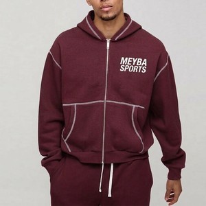 Meyba Sports Men's Maroon <b>Hooded</b> Pullover Sweatshirt Oversized <b>Fleece</b> Solid Front Logo Pocket Sporty Winter Wear 100% Cotton - Product Image 4