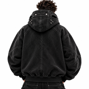 Sudadera con capucha y cremallera para hombre, personalizada, con lavado ácido, estilo oversize, streetwear, con letras góticas desgastadas, ojales metálicos, corte relajado, venta al por mayor - Product Image 2