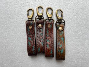 Handmade Classic Eco-Friendly Hand <b>Tool</b> Embossed Leather Keychain with Floral Carved Design Genuine Leather Antique Brass <b>Hook</b> - Product Image 3