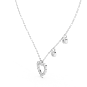 Cadena de oro blanco de 18 quilates asequible con colgante de corazón y dijes adornados con diamantes redondos cultivados en laboratorio para uso diario en la oficina. - Product Image 2