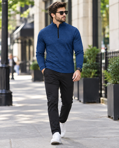 <b>Men's</b> Blue Quarter <b>Zip</b> <b>Sweatshirts</b> Long Sleeve Custom Eco Friendly Plain Dyed Streetwear Jogging Outdoor <b>Sweatshirts</b> For <b>Men's</b> - Product Image 4