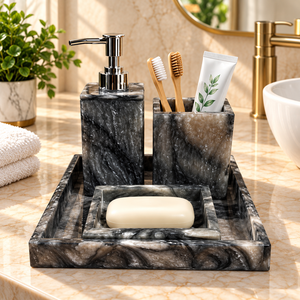 Juego de Accesorios de Baño de Resina Hechos a Mano con Efecto Mármol Rosa, Venta al Por Mayor, OEM, ODM - Product Image 4