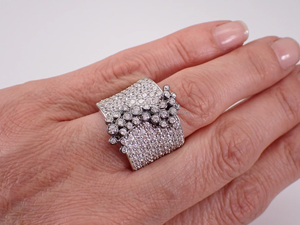 925 <b>Sterling</b> <b>Silver</b> Rhodium Plated Bezel <b>Set</b> Cluster <b>Ring</b> Unique Chunky Wide Hip Hop Style Unisex Anniversary Gift Jewelry - Product Image 5