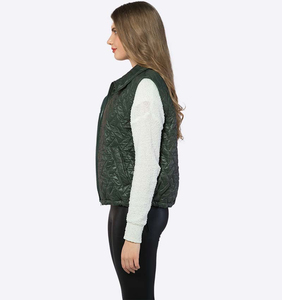 GRACE COLLECTION Women's Breathable Sheep Skin Quilted Puffer <b>Vest</b> High Quality Navy Blue Vintage Hooded Collar Zipper Closure - Product Image 4