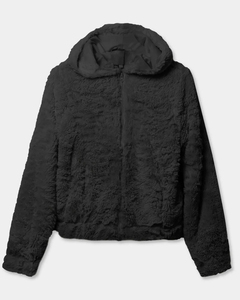 Veste à capuche en polaire noire pour femme, fermeture éclair intégrale, manteau en sherpa moelleux, vêtements d'hiver personnalisés, fabricant de vêtements en gros, OEM - Product Image 1