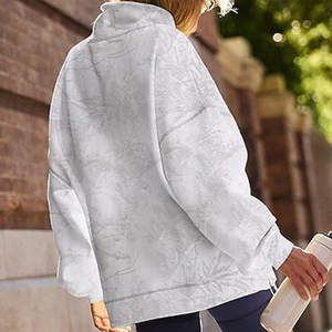 Women's Casual Polyester/Cotton Fleece Oversized Sweatshirt Mock neck Long Sleeves Pullover Winter Customized Logo Front - Product Image 2