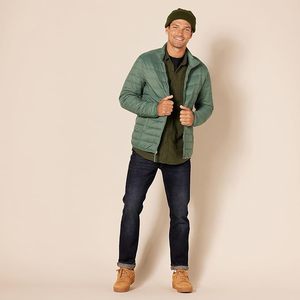 Blouson matelassé vert pour homme, col montant, fermeture éclair, coupe-vent, décontracté, rembourrage en polyester, coupe régulière, automne - Product Image 5