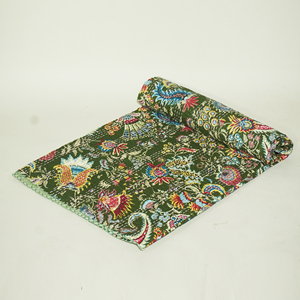 Indian Cotton Kantha Quilt Printed Floral <b>Bedspread</b> Reversible Bed Cover Handmade Woven Blanket for Bedding Decor - Product Image 2