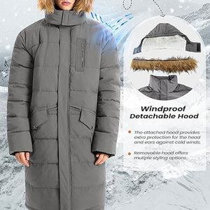 <b>Men</b>’s <b>Long</b> Puffer <b>Jacket</b> Winter Fleece Coat Warm Hooded Water Resistant Thick Insulated Puffy <b>Jacket</b> Cold Weather Outerwear - Product Image 2