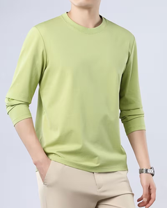 Men's Long Sleeve O Neck Solid Pink Polyester/Cotton Blend Knitted 180g Breathable Regular Fit Casual Wear Front Logo T-Shirt - Product Image 5