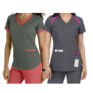 Uniformes de Enfermería de Alta Calidad para Mujer, Uniformes de Hospital con Cuello en V, Manga Corta, Material de Poliéster/Rayón/Spandex, Logotipo Personalizado - Product Image 1