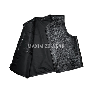 Gilets et vestes en cuir noir personnalisés pour hommes 2026, faits main, pour club moto, avec surpiqûres losanges, respirants - Product Image 6