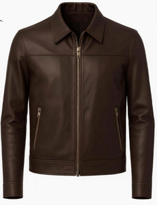 Veste d'hiver pour homme en cuir véritable de haute qualité avec col montant et logo frontal, nouveau design, vente en gros - Product Image 3