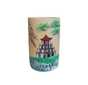 Bamboo cup <b>painting</b> handmade Vietnamese girl bicycle <b>pen</b> holder eco-friendly desktop organizer office home decor wholesale gift - Product Image 4