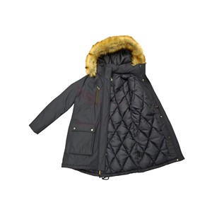 Women <b>Black</b> Genuine Leather Breathable Jacket Fur Trim Hood Zipper Closure Long Sleeve Winter Coat Windproof Thick Animal Print - Product Image 5