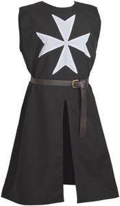 Cape de Chevalier Médiéval à Croix Templière Noire à Capuche, Costume Unisexe en Polyester Imprimé, Tenue de Crusader Renaissance pour Fête d'Halloween - Product Image 2