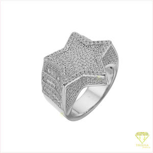 แหวนมอสซาไนต์รูปดาวหรูหรา เงินแท้ 925 เครื่องประดับผู้ชายขายส่ง - Product Image 1