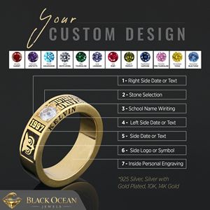 BOJ 001 Bague de diplôme unisexe personnalisée vintage en moissanite, certifiée, sertie à griffes en argent, plaquée rhodium, pour les diplômes universitaires et supérieurs - Product Image 6